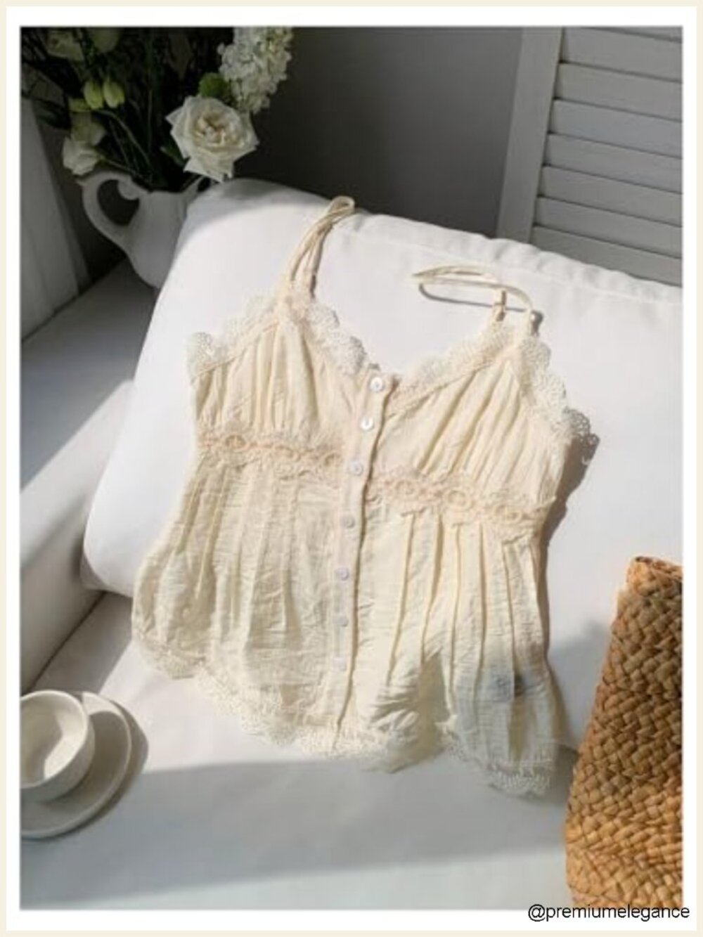Y2K Lace Cami Top Button Down Babydoll V Neck Sleeveless Summer - Picture 4 of 4